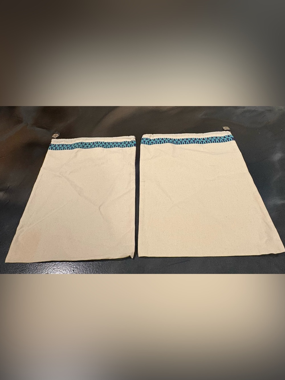 Tory Burch Drawstring Dust Bags Set Of 2 Blue Logo Trim Shoe Travel Storage